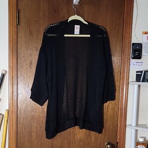 Faded Glory Black Cardigan Sweater Open Front Lightweight 16W EUC